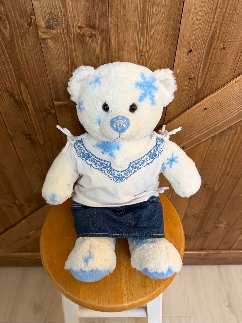Build-A-Bear Workshop Blue Snowflake Teddy Bear Plush Outfit & Denim Skirt (7949